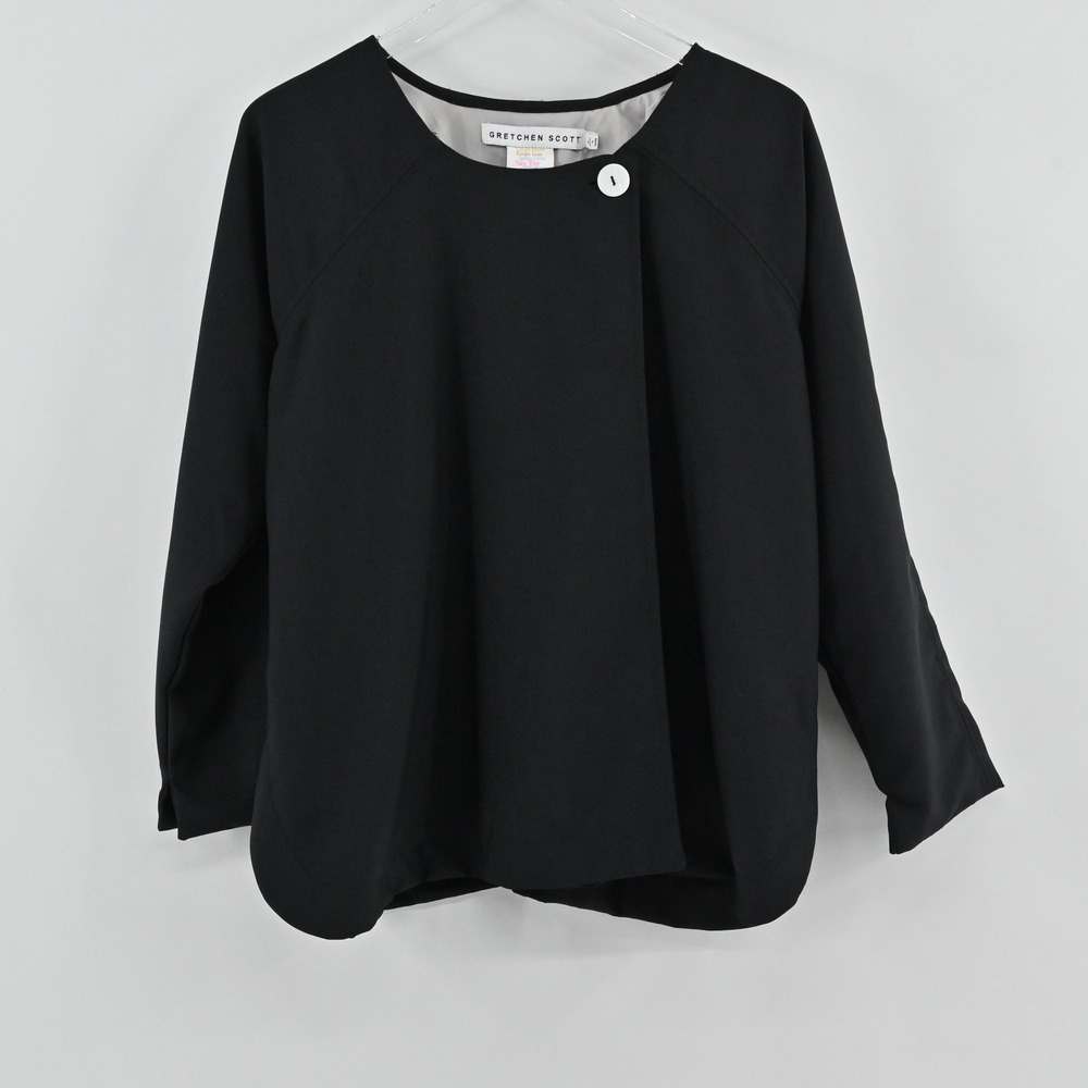 Gretchen Scott Asymmetric Swing Jacket Womens Size L Black Minimalist Collarless